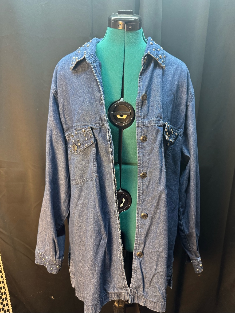 Denim Studded Longline button up - Blue
